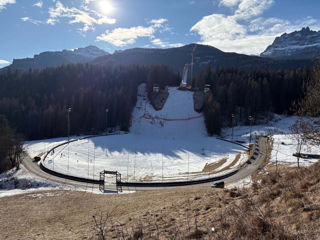 A ski jump in sunlight.